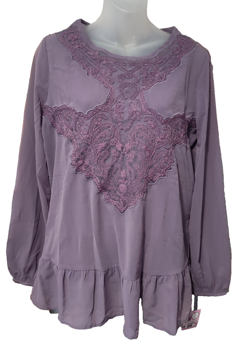 Indigo Thread Co Women’s Purple Peplum Boho Embroidered Top Size S BG39